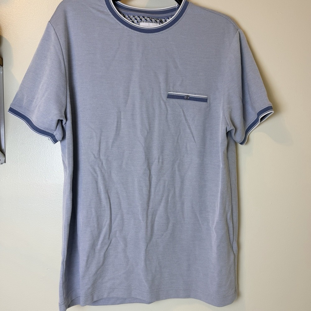 Denim & Flower Ricky Singh Men's Blue Stripes  T-Shirt Size XL  Soft